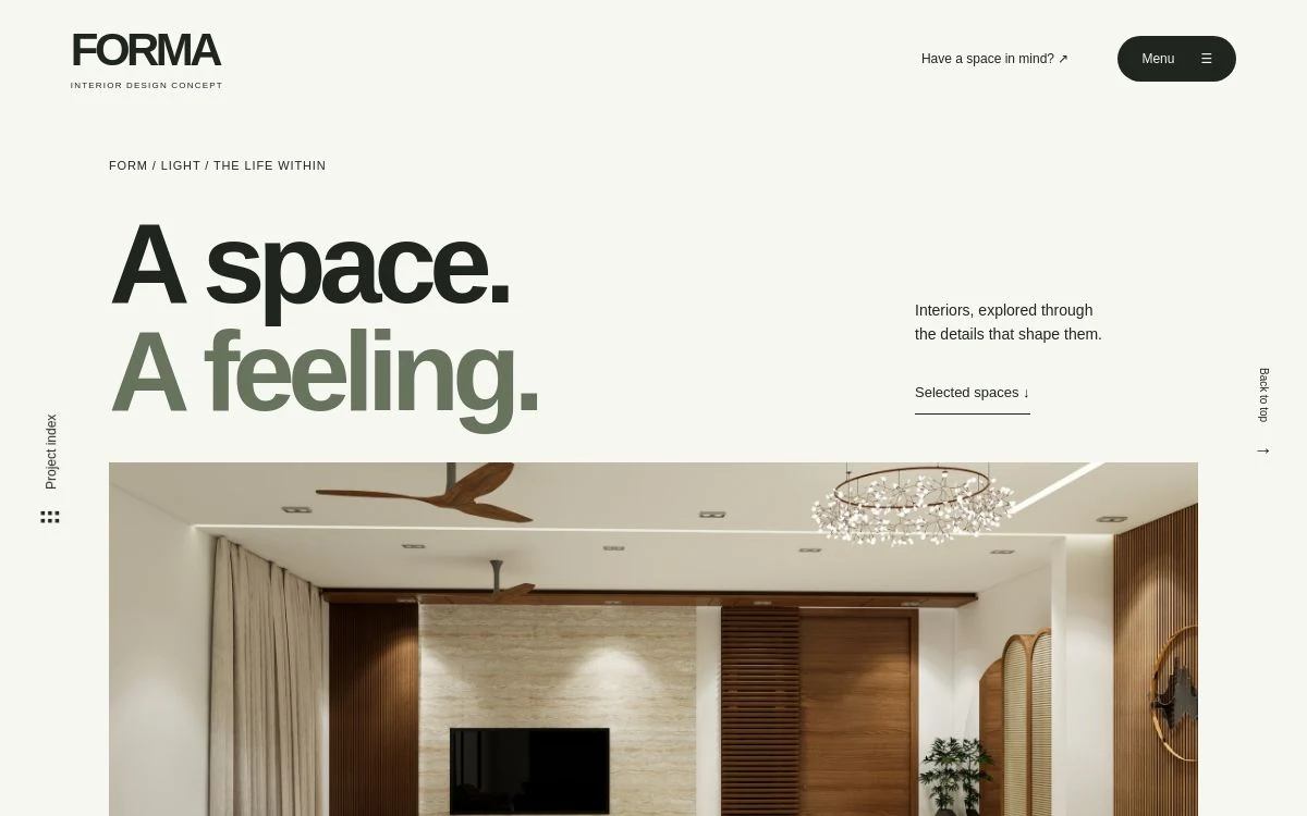 Desktop view of the Forma. website concept